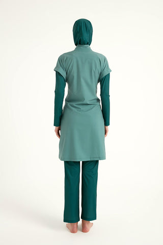 Olive Modest Burkini Set – High Collar Full Coverage Swimwear M2523-1