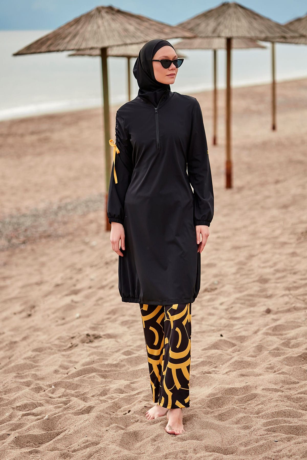 Woven Black Burkini Modest Swimwear-M2431 - Glamourous Grace