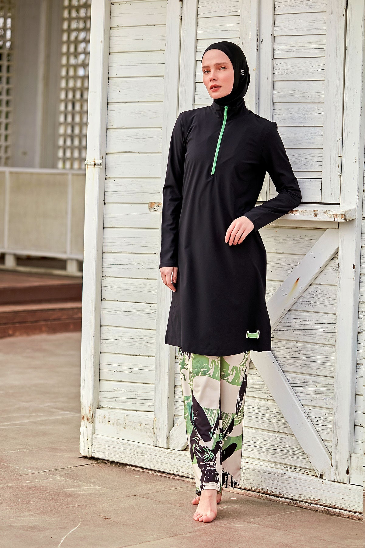 Woven Black Burkini Modest Swimwear-M2425 - Glamourous Grace