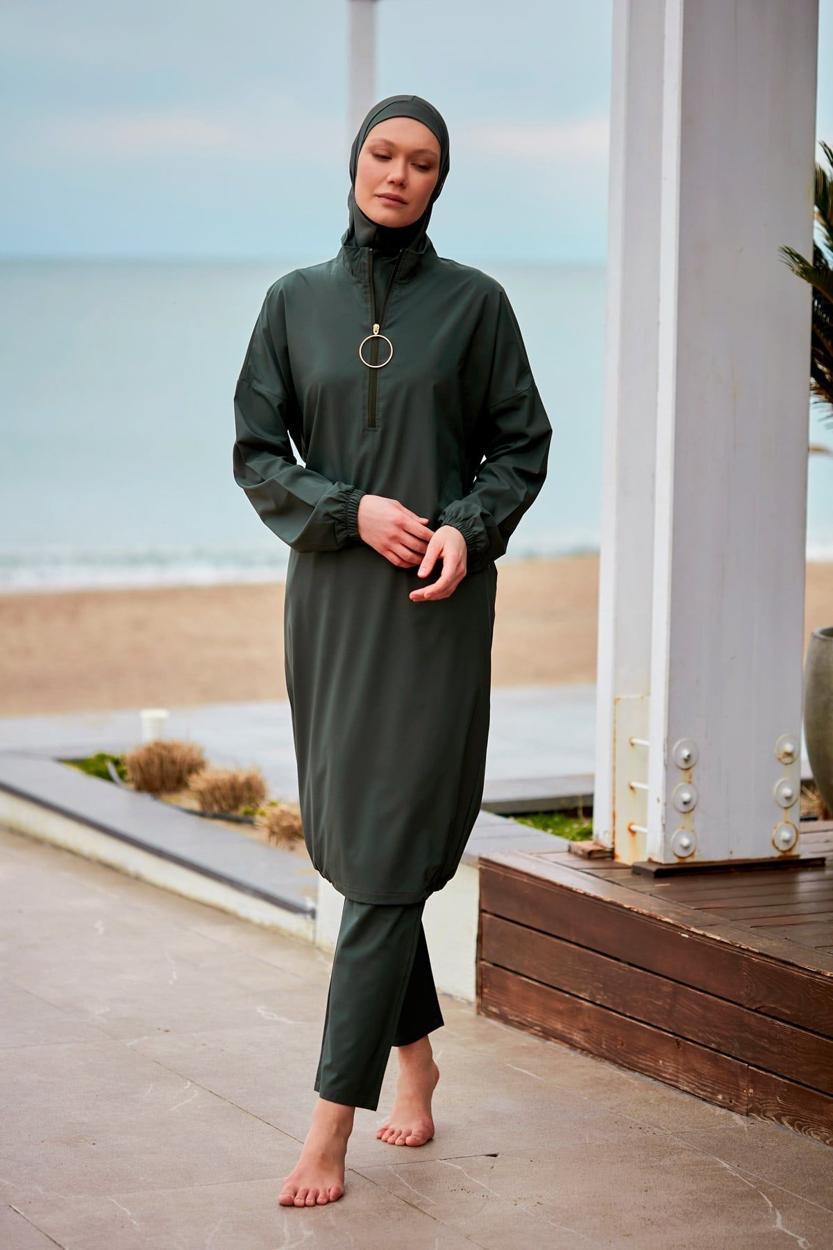 Woven Khaki Burkini Modest Swimwear-M2406 - Glamourous Grace