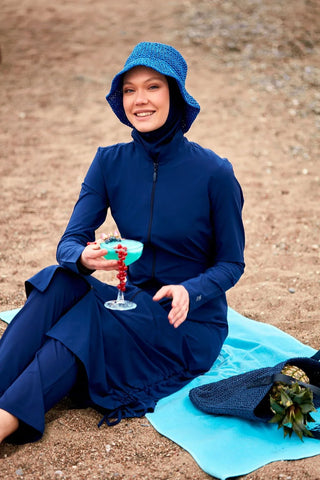 Woven Navy Burkini Modest Swimwear M2416 - Glamourous Grace