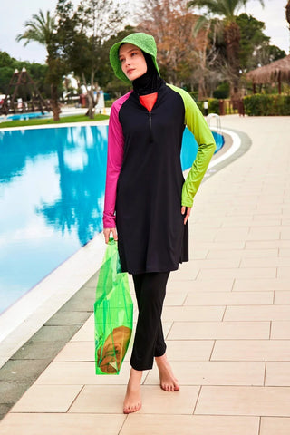 Stretchy Black Full-Coverage Modest Swimsuit M2476 - Glamourous Grace