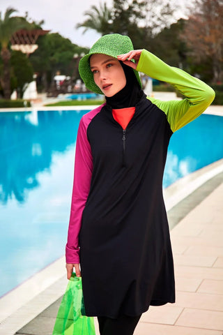 Stretchy Black Full-Coverage Modest Swimsuit M2476 - Glamourous Grace