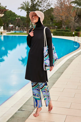 Lycra Black Burkini Modest Swimwear M2477 - Glamourous Grace