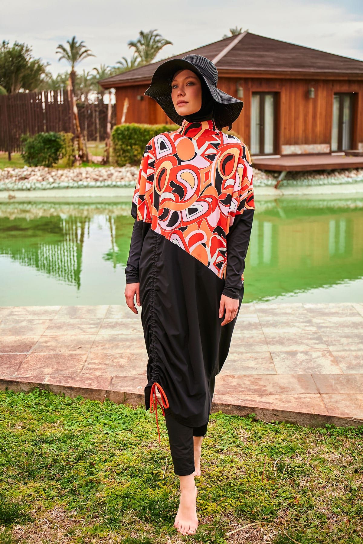 Woven Black Burkini Modest Swimwear M2426 - Glamourous Grace