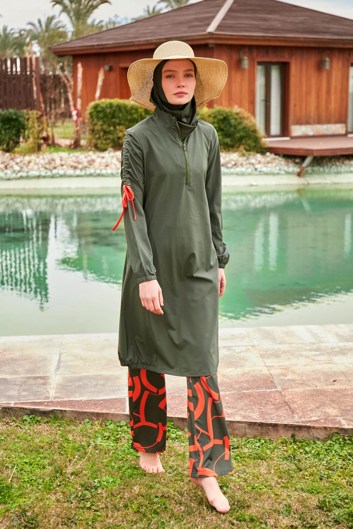 Woven Khaki Burkini Modest Swimwear-M2432 - Glamourous Grace