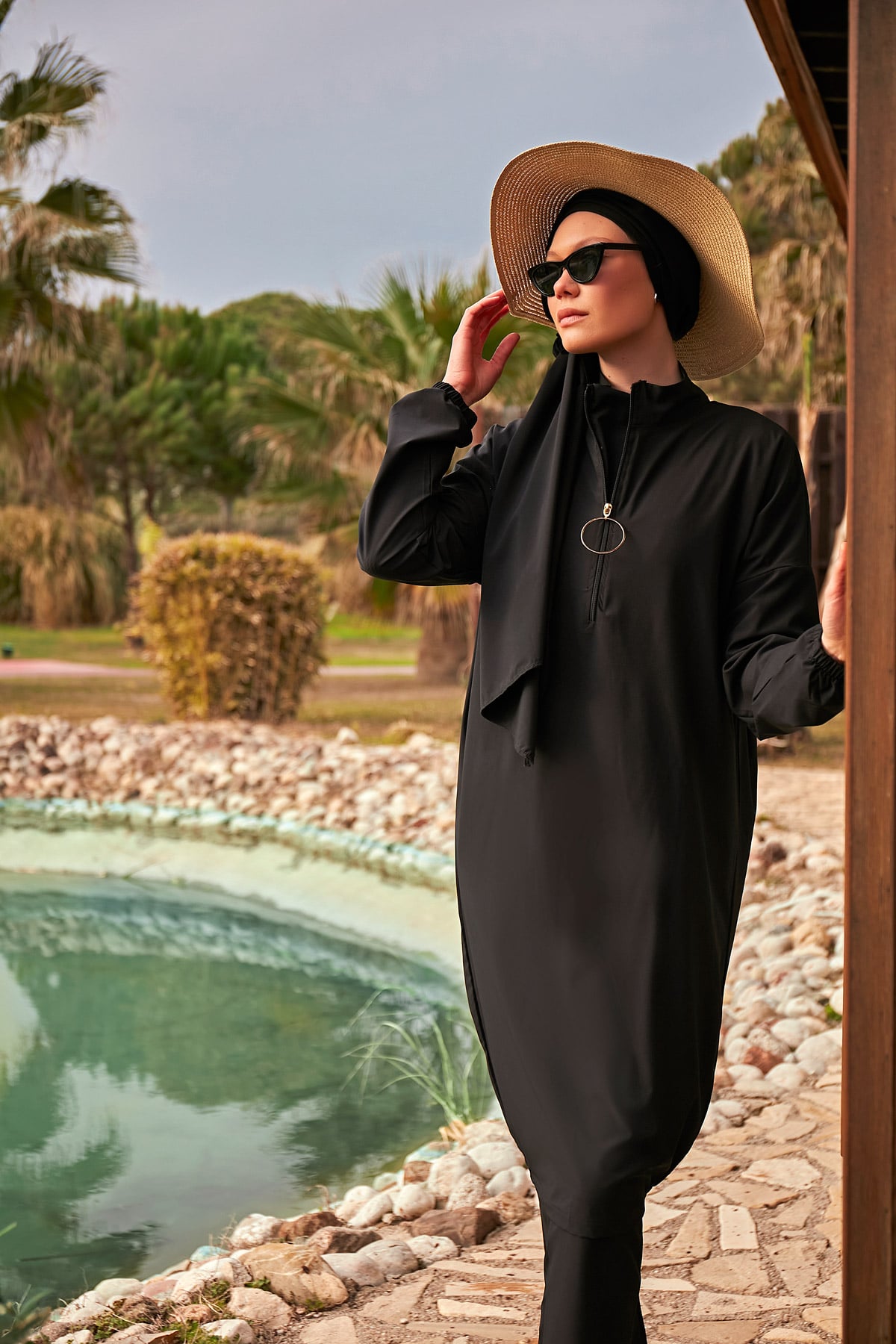 Woven Black Burkini Modest Swimwear-M2402 - Glamourous Grace
