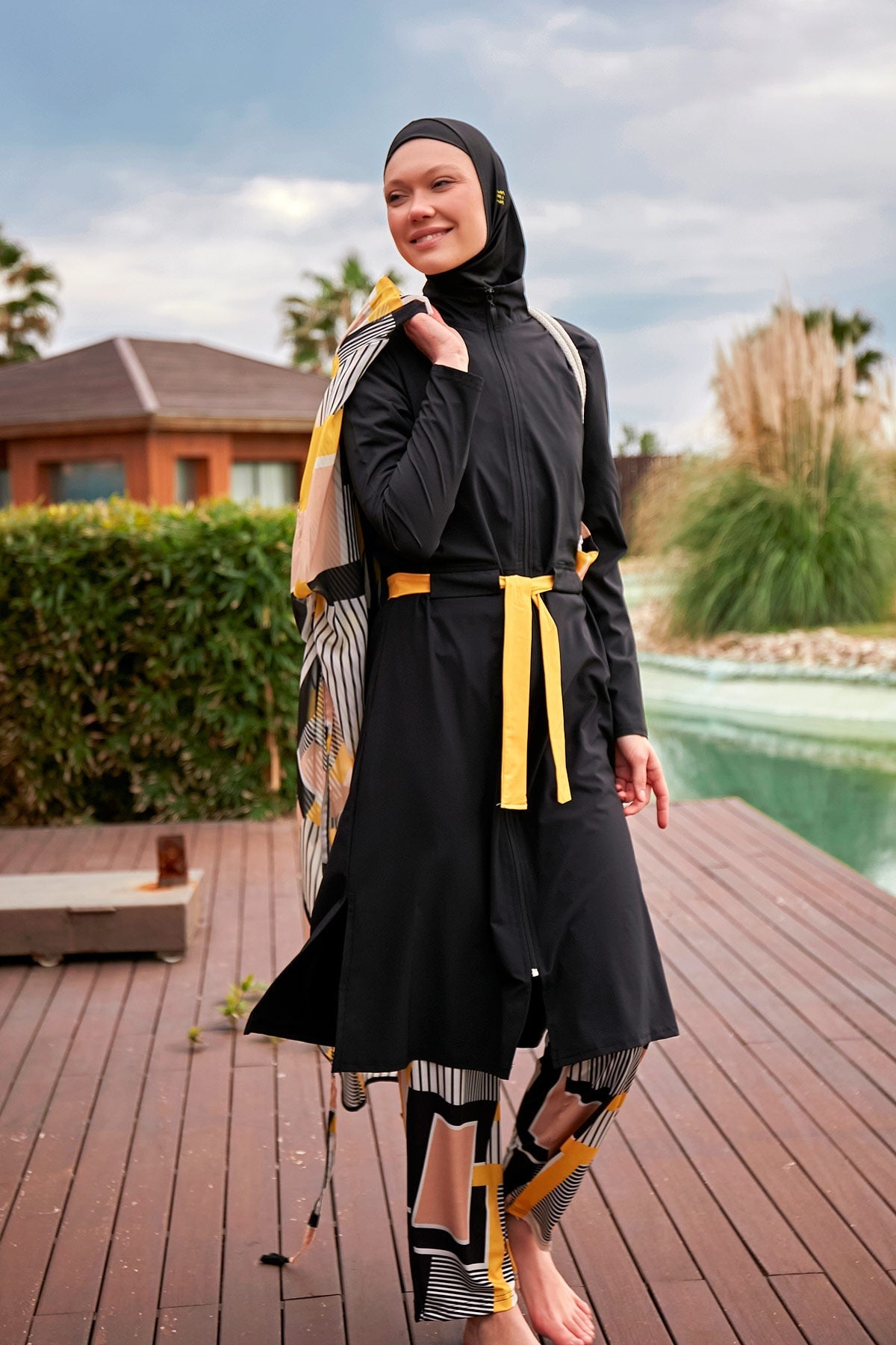 Woven Black Burkini Modest Swimwear-M2422 - Glamourous Grace