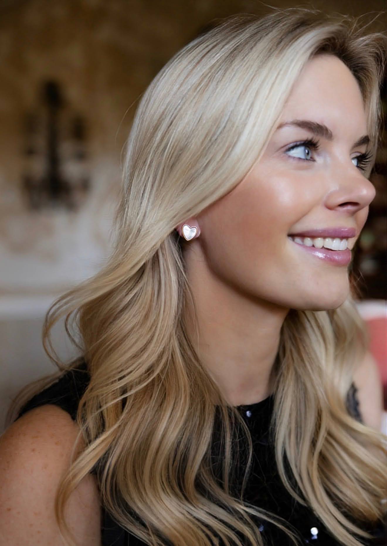 Martha - Heart Mother of pearl stud earring - 18k gold plated-Darby Clark Collection - Glamourous Grace