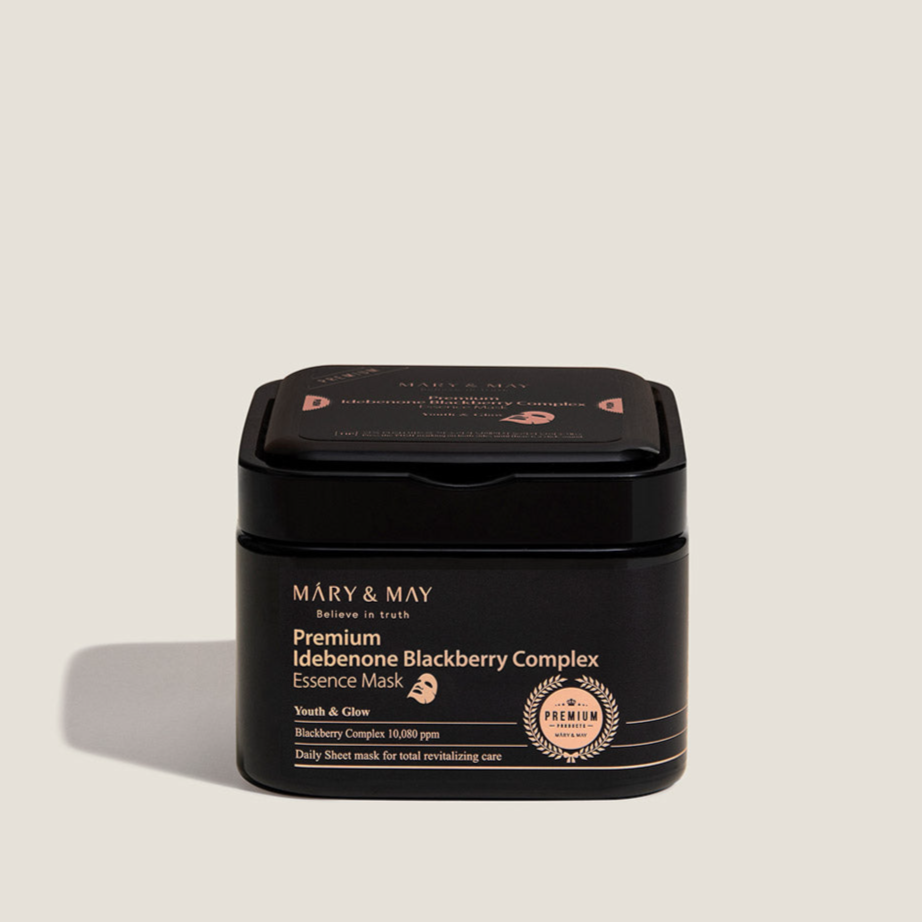 [MARY & MAY] Premium Idebenone Blackberry Complex Essence Mask 250g (20ea) - Glamourous Grace