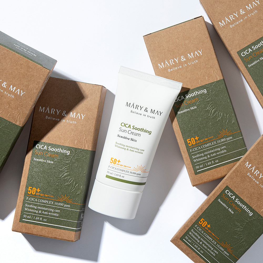 [MARY & MAY] Vegan CICA Soothing Sun Cream SPF50+ PA++++ 50ml - Glamourous Grace