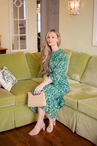 Mary Natural Straw Clutch - Bamboo Natural Handle - Glamourous Grace
