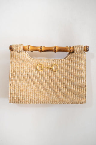 Mary Natural Straw Clutch - Bamboo Natural Handle - Glamourous Grace