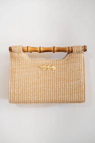 Mary Natural Straw Clutch - Bamboo Natural Handle - Glamourous Grace
