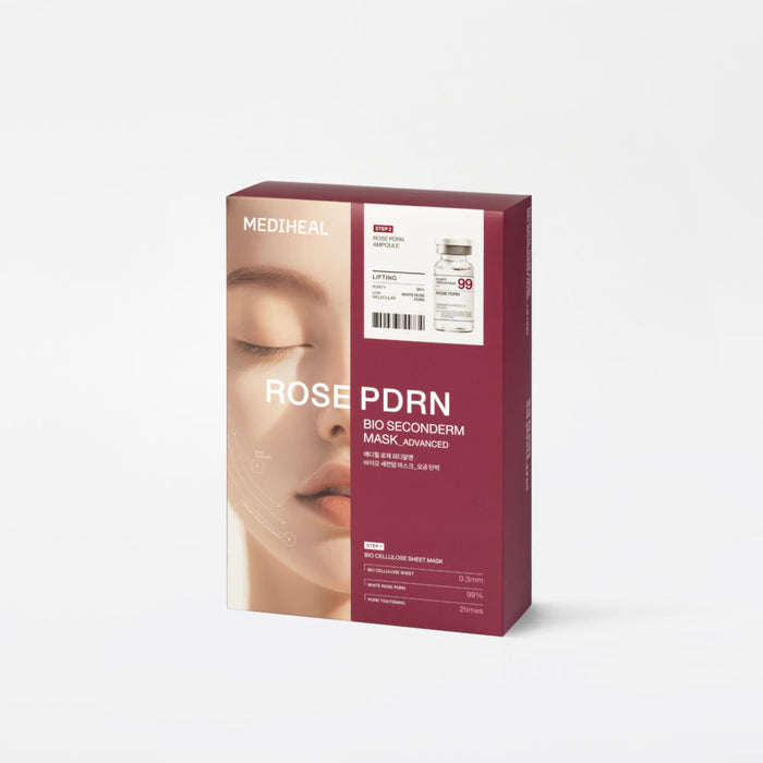 MEDIHEAL Rose PDRN Bio Seconderm Mask Pore Tightening (Ampoule 4ml + Mask 23ml) X 10ea - Glamourous Grace