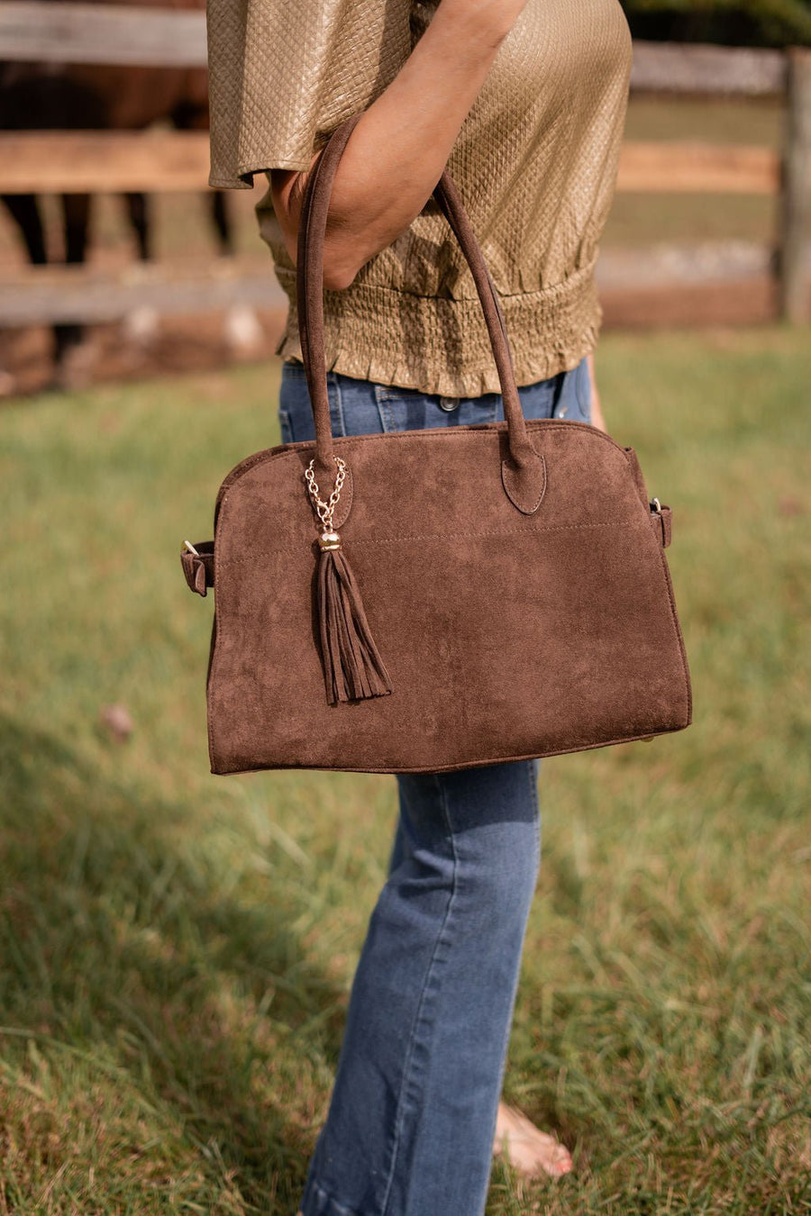 Megan -  Faux Suede Medicine Bag - Glamourous Grace