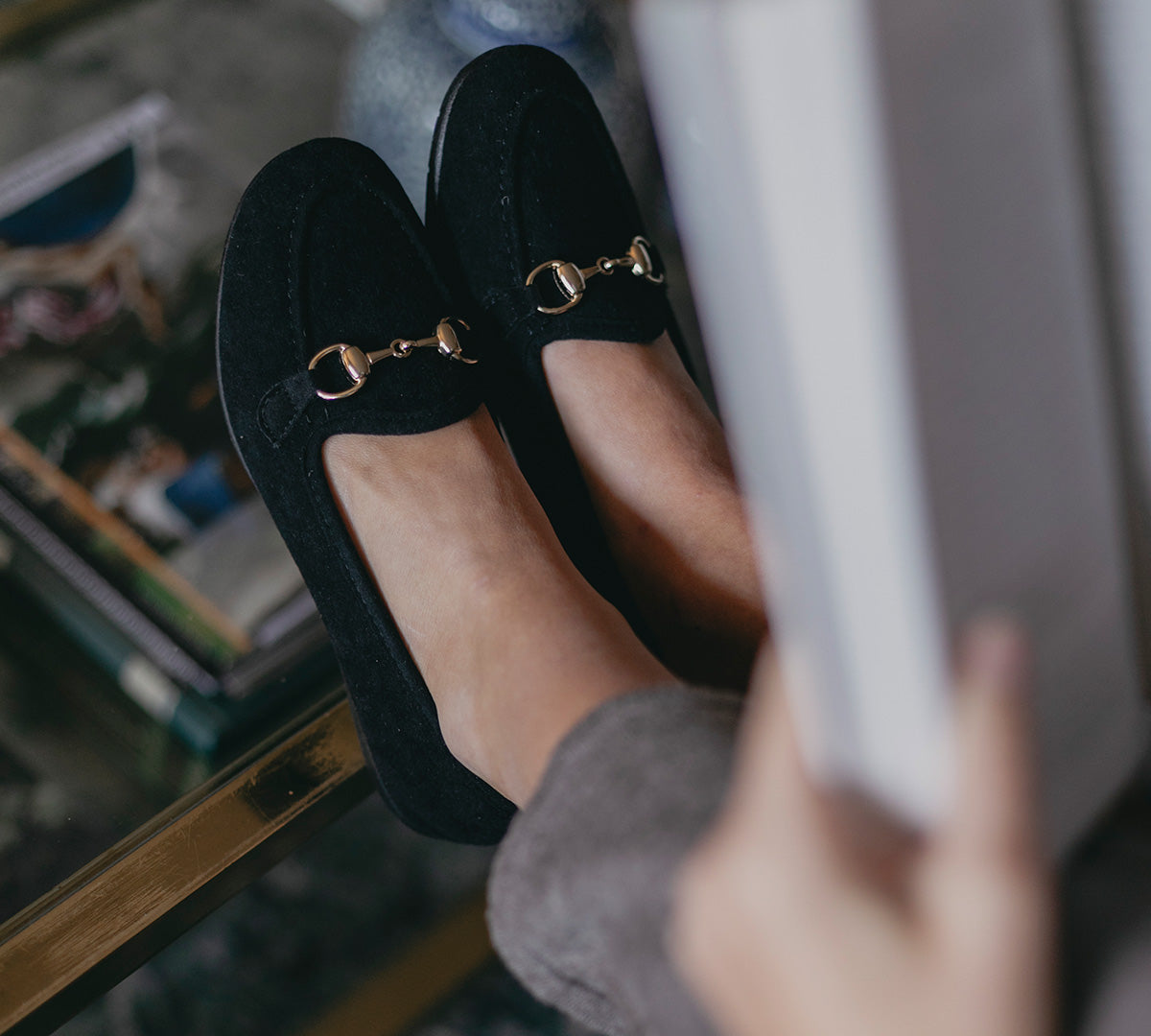 Comfy Black Suede Slipper - Glamourous Grace