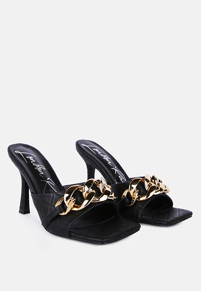 Mermaid Quilted Metallic Chain Embellished Sandals - Glamourous Grace
