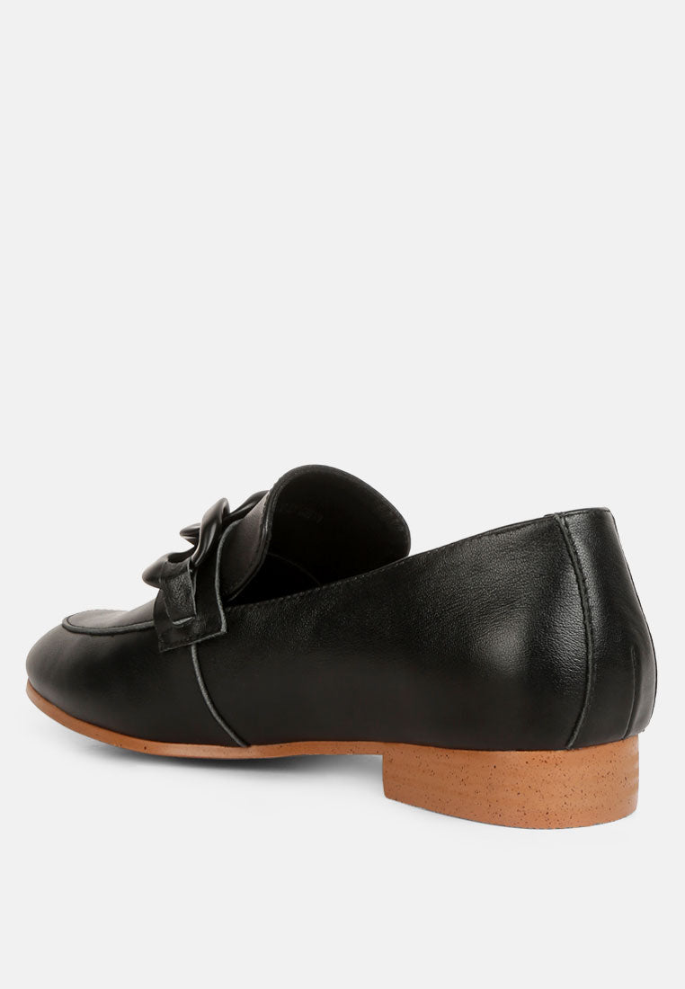 Merva Chunky Chain Leather Loafers - Glamourous Grace
