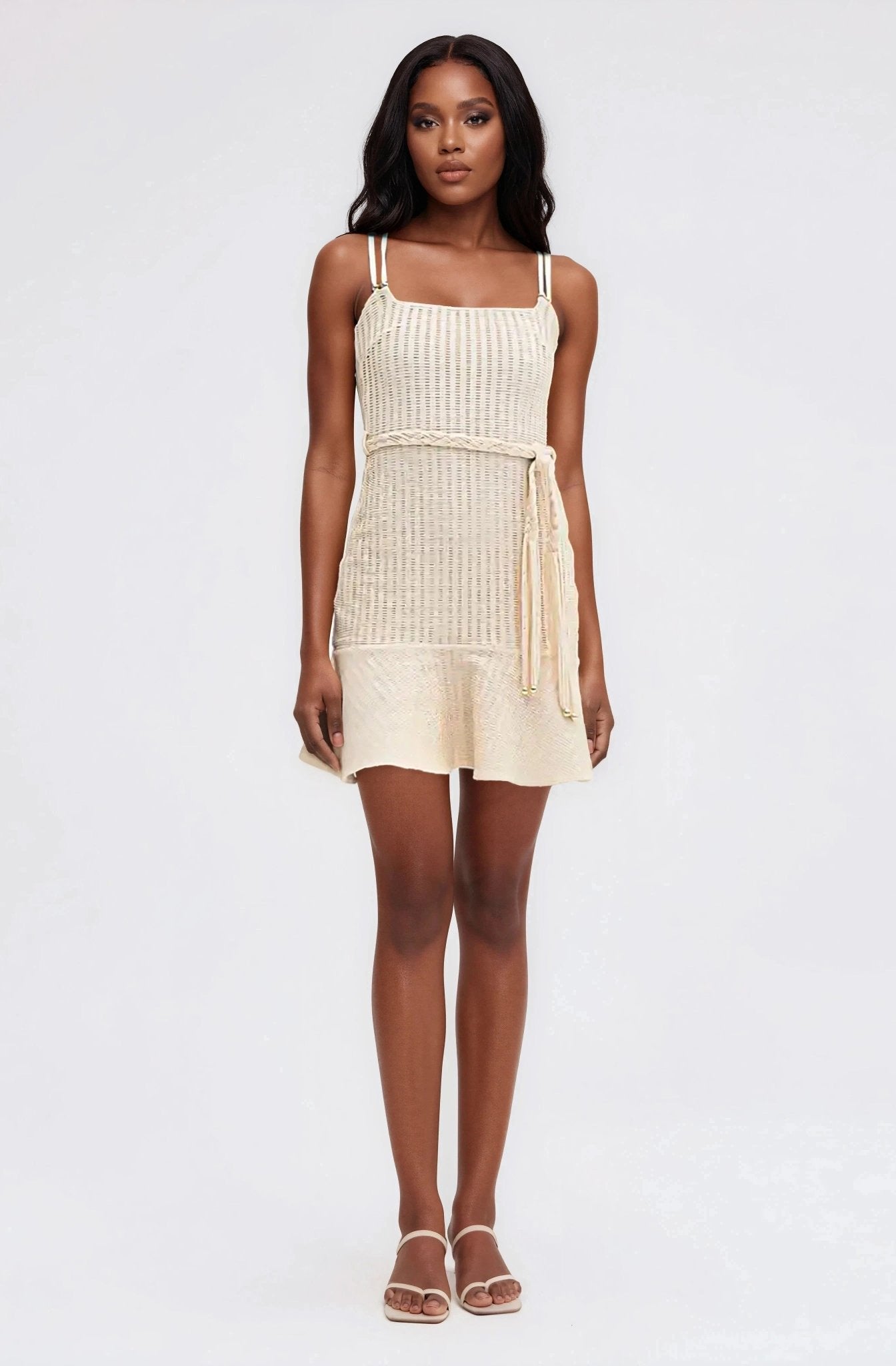 Metallic Knit Mini Dress – Off White (Final Sale) - Glamourous Grace