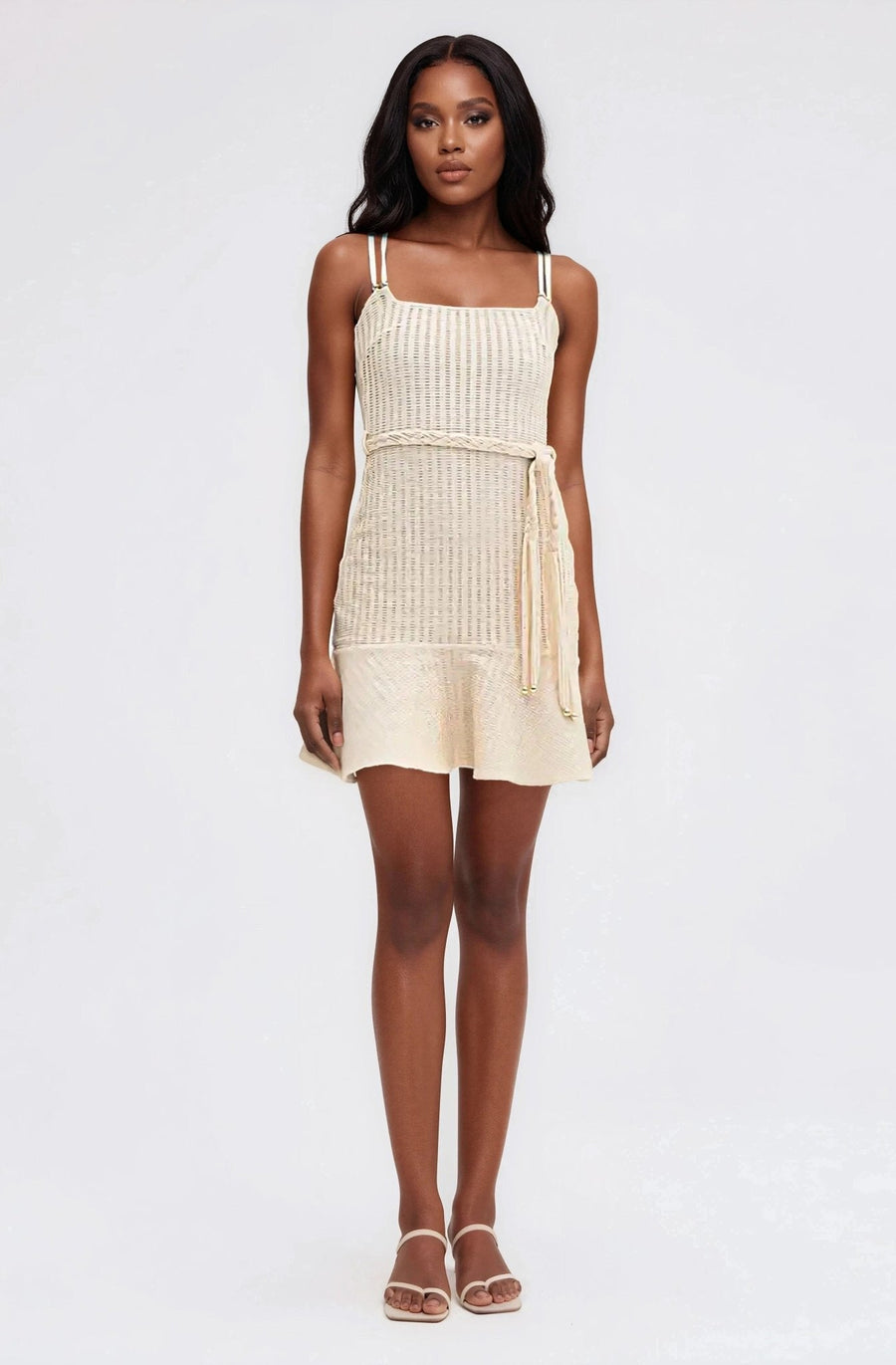 Metallic Knit Mini Dress – Off White (Final Sale) - Glamourous Grace