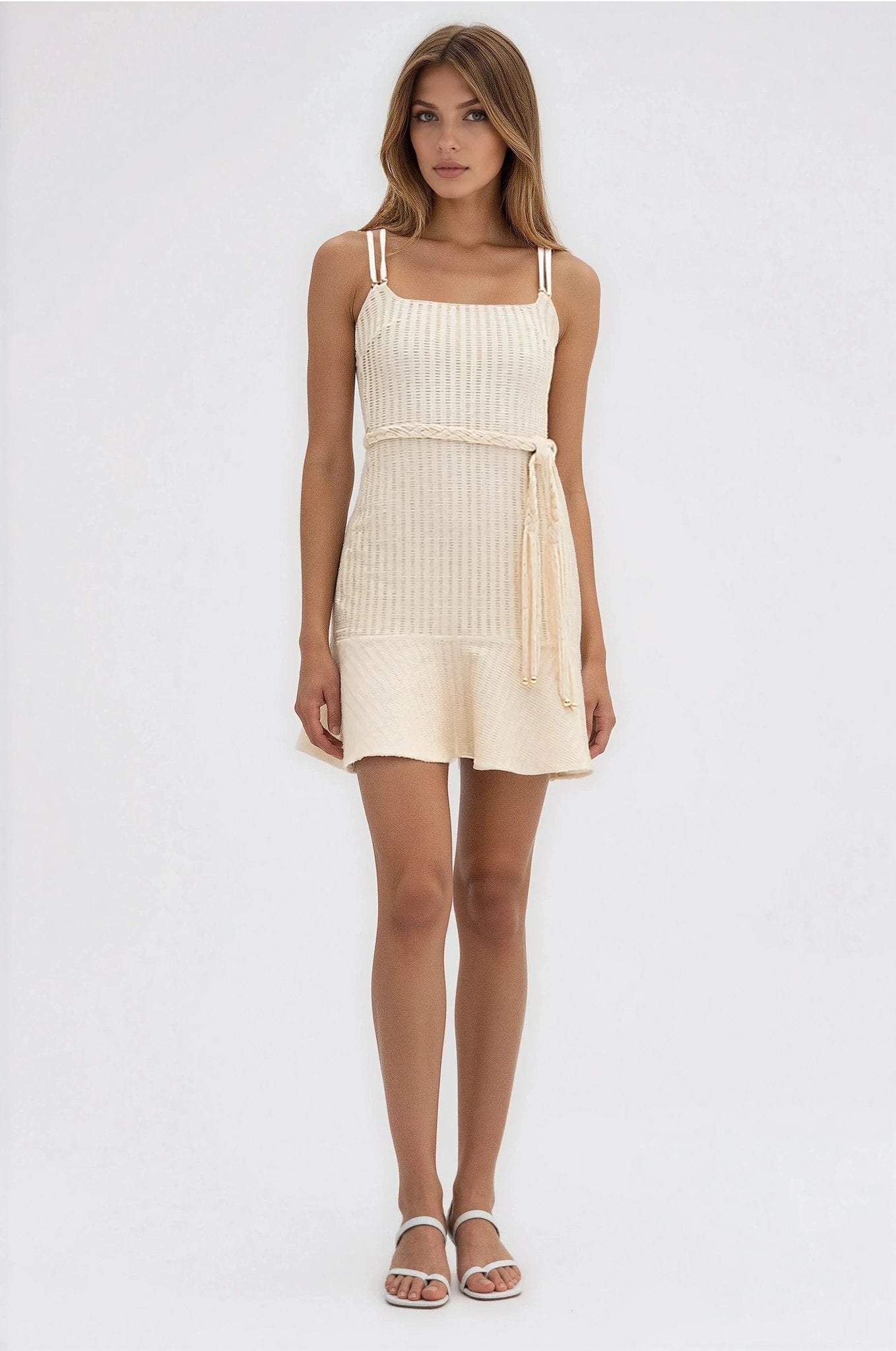Metallic Knit Mini Dress – Off White (Final Sale) - Glamourous Grace