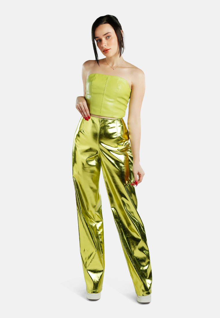 Metallic High Waist Pants - Glamourous Grace