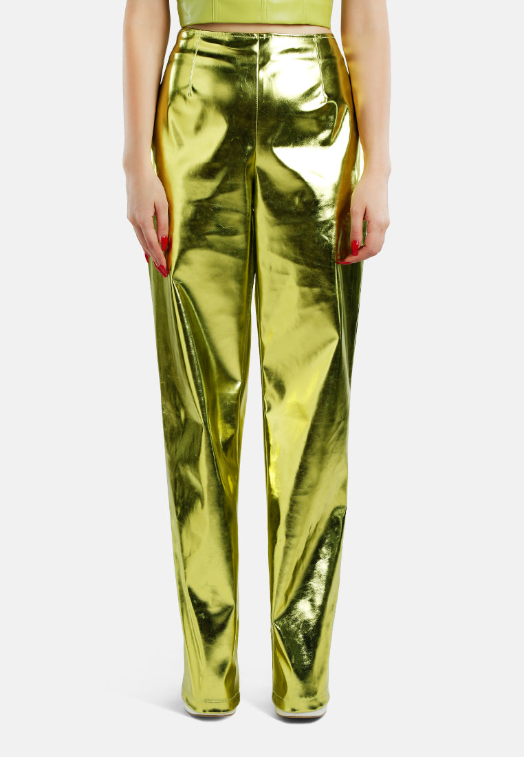 Metallic High Waist Pants - Glamourous Grace