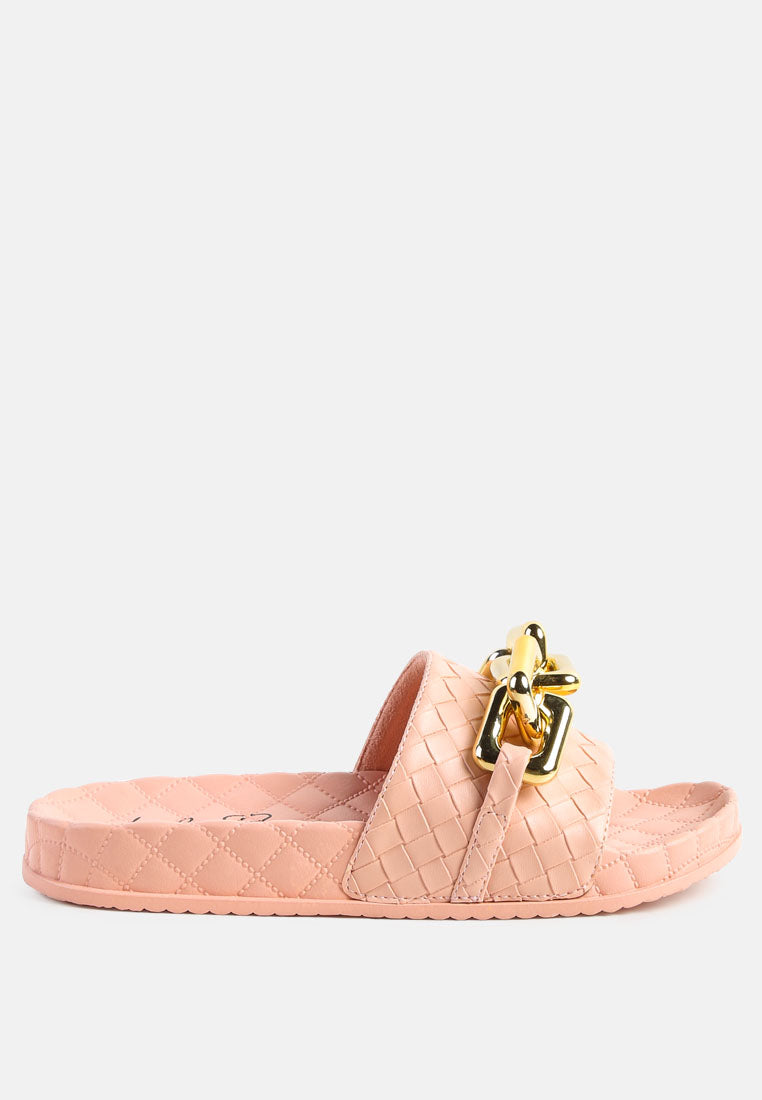 Miami Shot Bling Chain Strap Woven Slip On Flats - Glamourous Grace