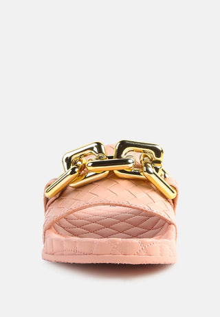 Miami Shot Bling Chain Strap Woven Slip On Flats