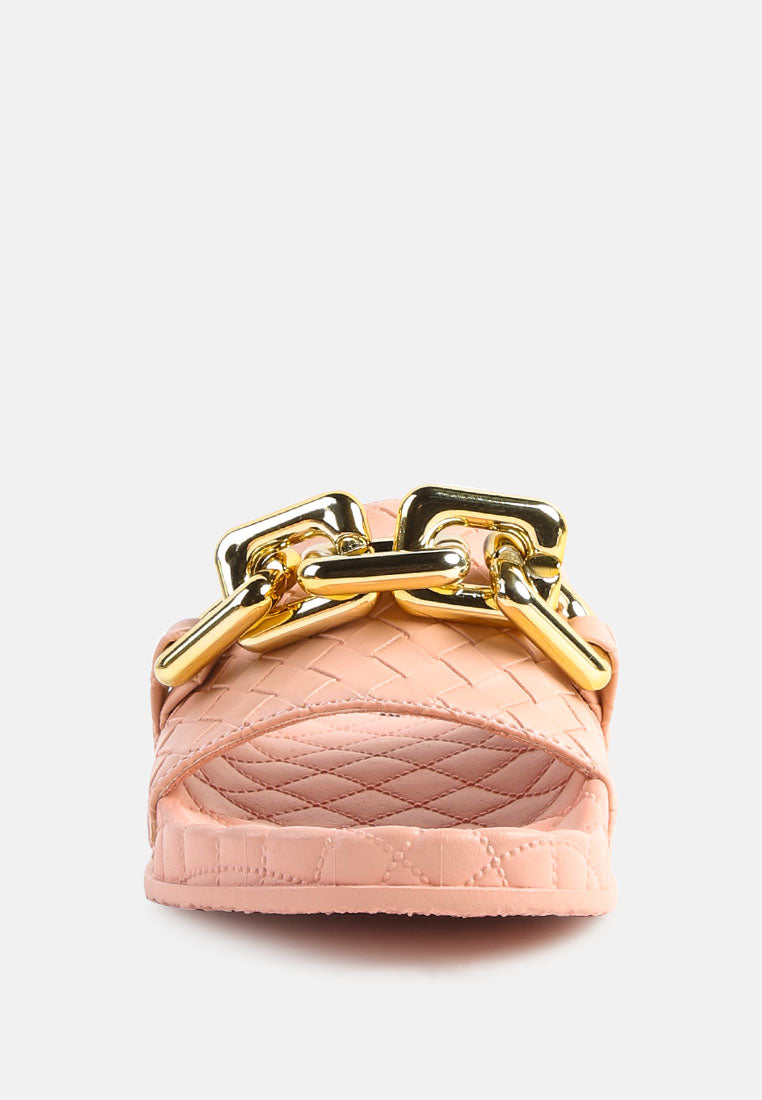 Miami Shot Bling Chain Strap Woven Slip On Flats - Glamourous Grace