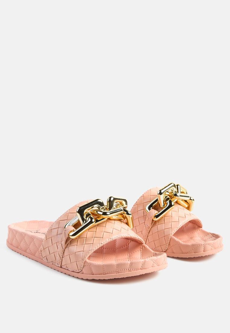 Miami Shot Bling Chain Strap Woven Slip On Flats - Glamourous Grace