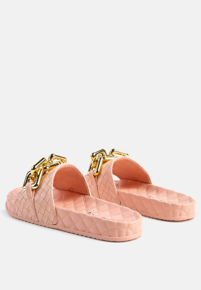 Miami Shot Bling Chain Strap Woven Slip On Flats - Glamourous Grace