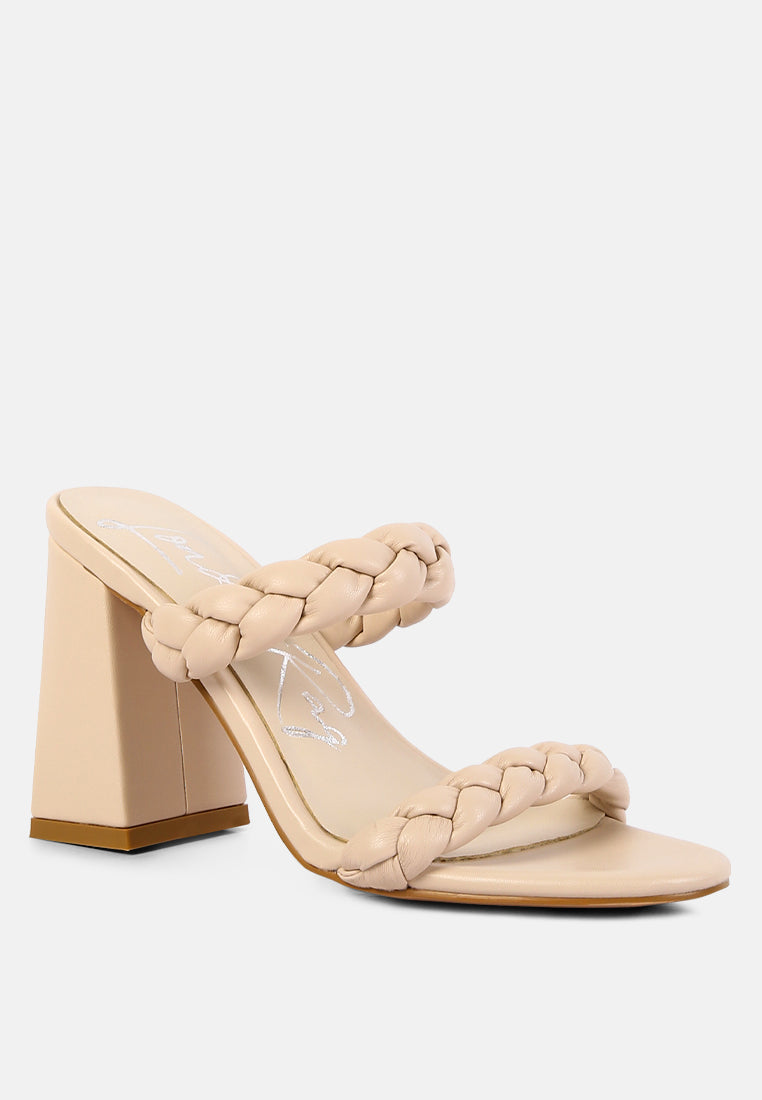 Mi Amor Braided Strap Triangular Block Heels Sandals - Glamourous Grace