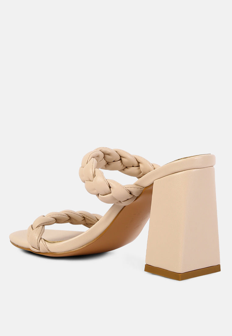 Mi Amor Braided Strap Triangular Block Heels Sandals - Glamourous Grace