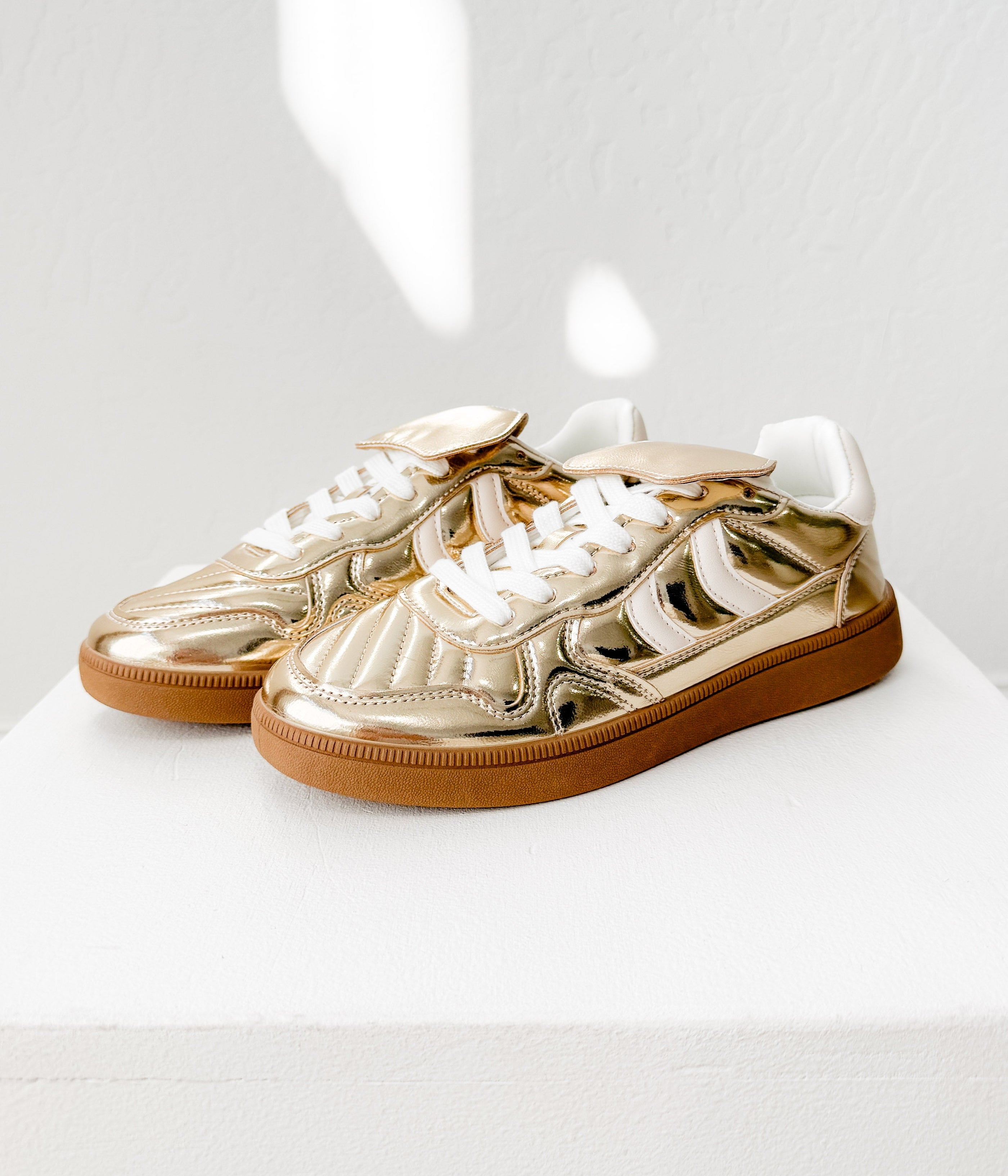 Milan Metallic Sneaker in Gold - Glamourous Grace