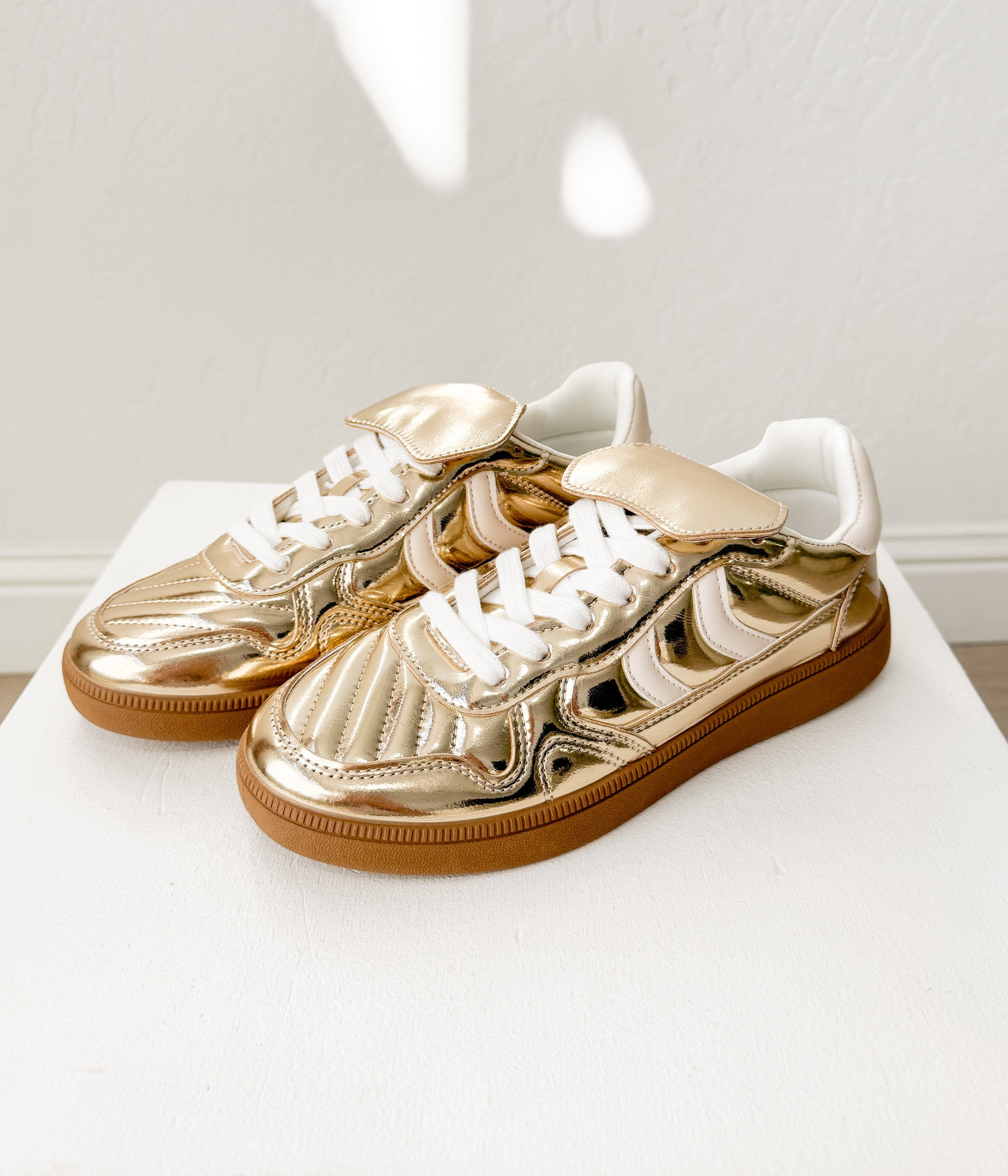 Milan Metallic Sneaker in Gold - Glamourous Grace