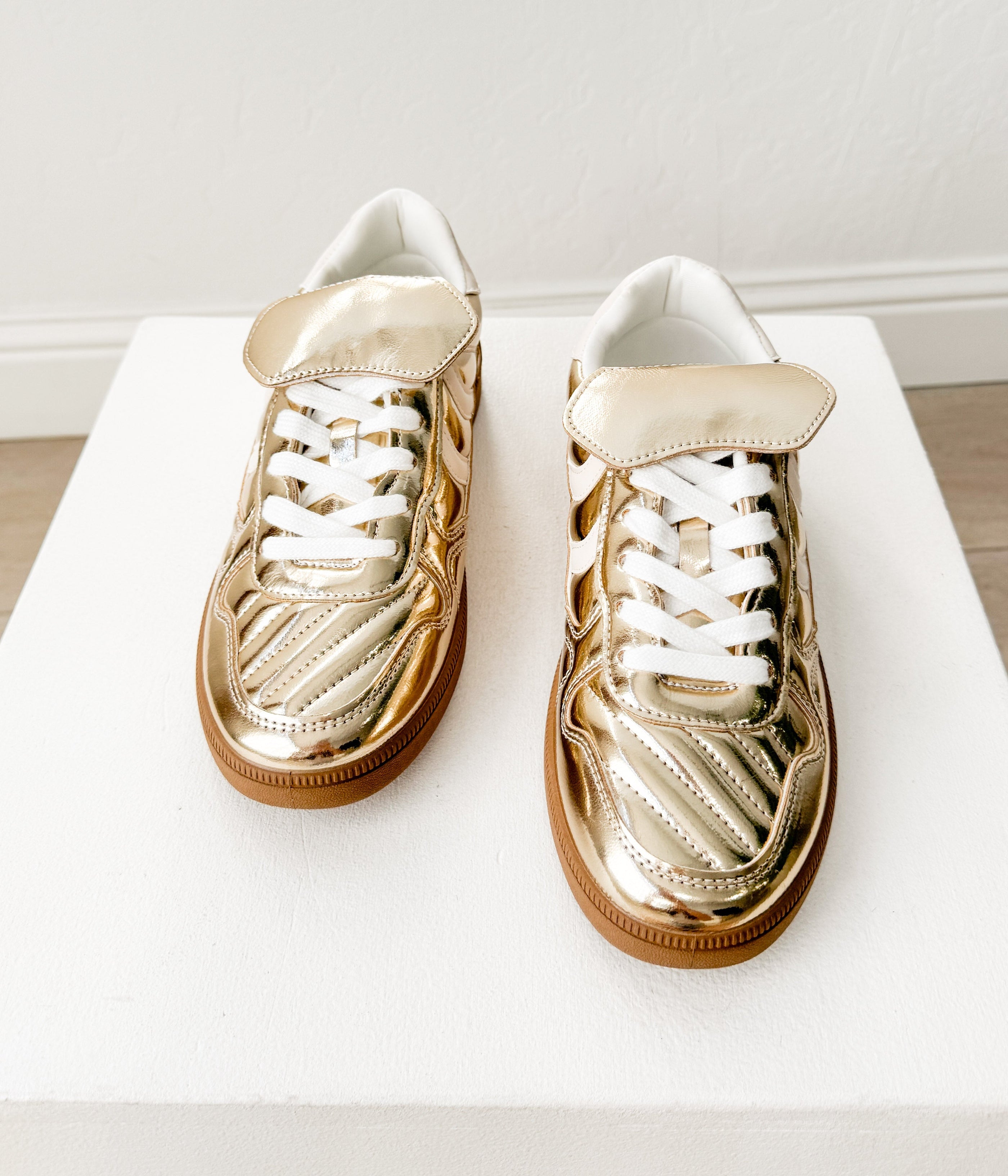 Milan Metallic Sneaker in Gold - Glamourous Grace