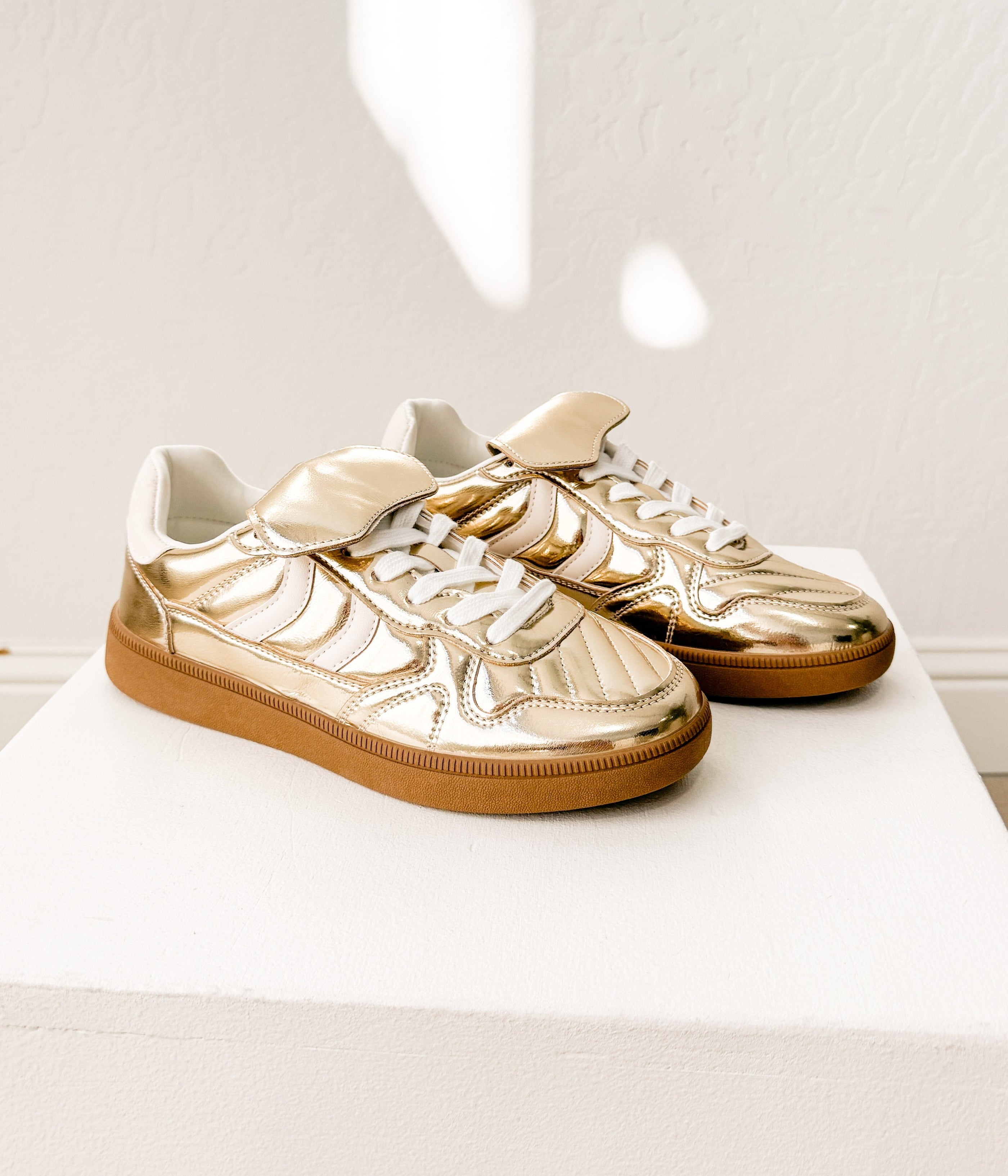 Milan Metallic Sneaker in Gold - Glamourous Grace