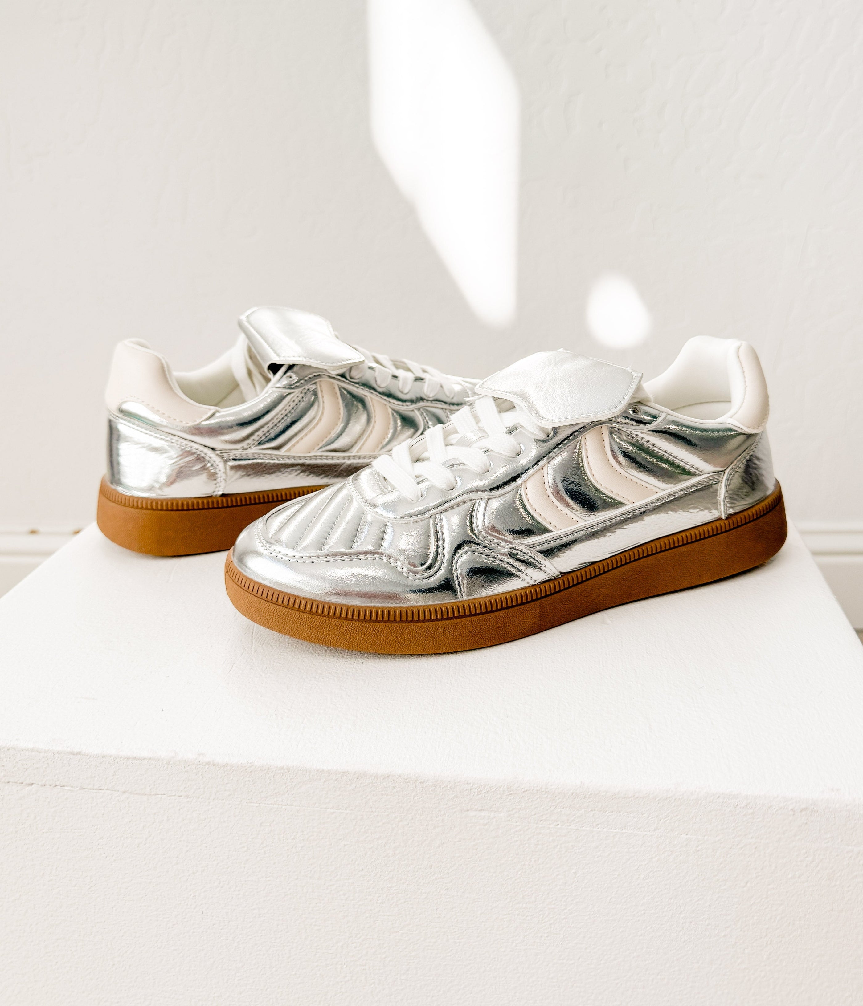 Milan Metallic Sneaker in Silver - Glamourous Grace