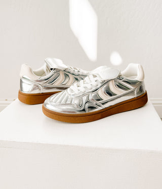 Milan Metallic Sneaker in Silver - Glamourous Grace