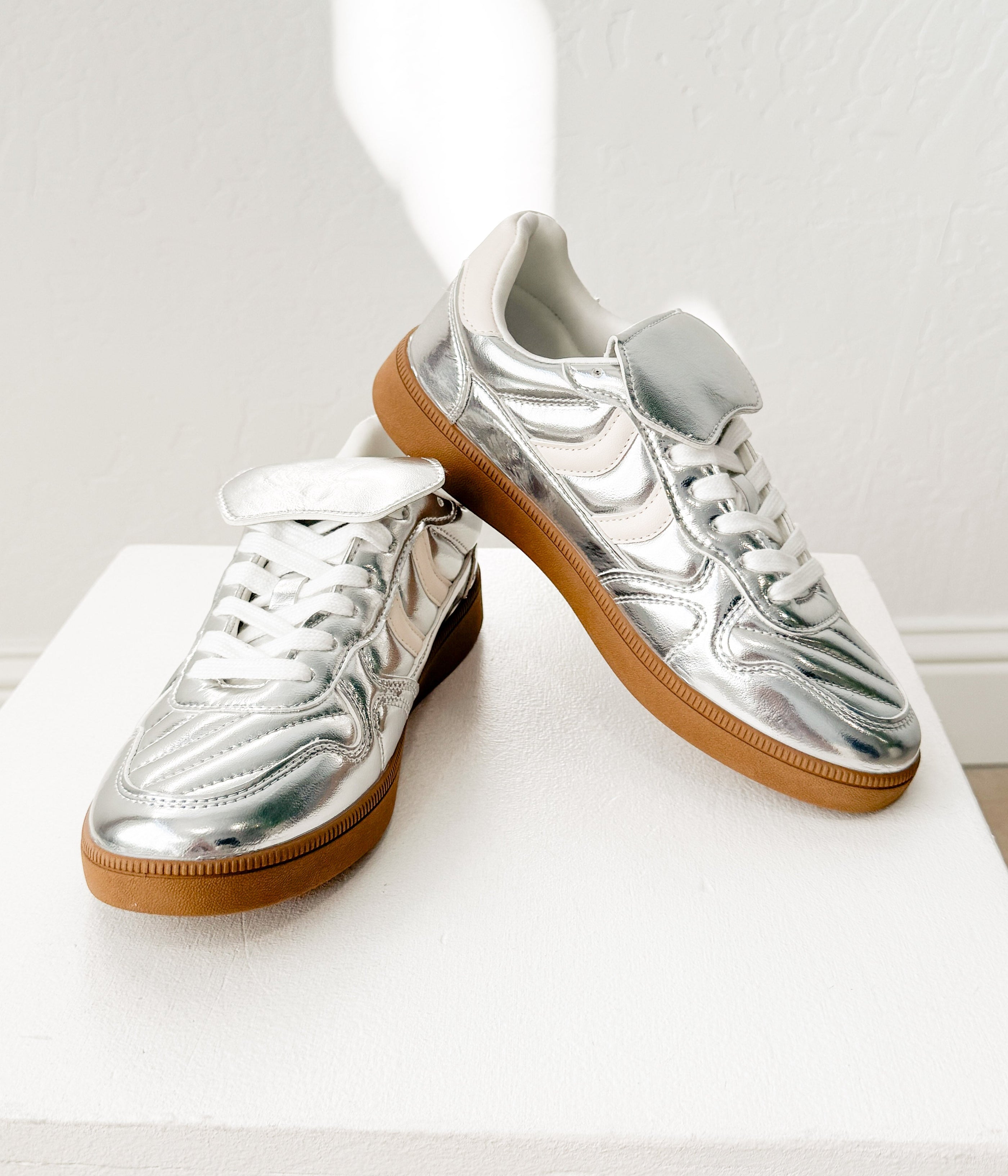 Milan Metallic Sneaker in Silver - Glamourous Grace