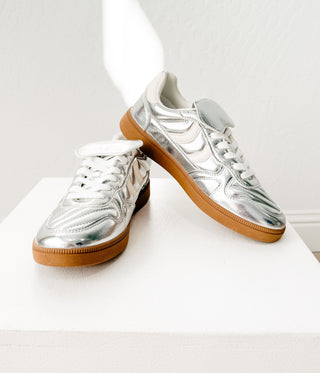 Milan Metallic Sneaker in Silver - Glamourous Grace
