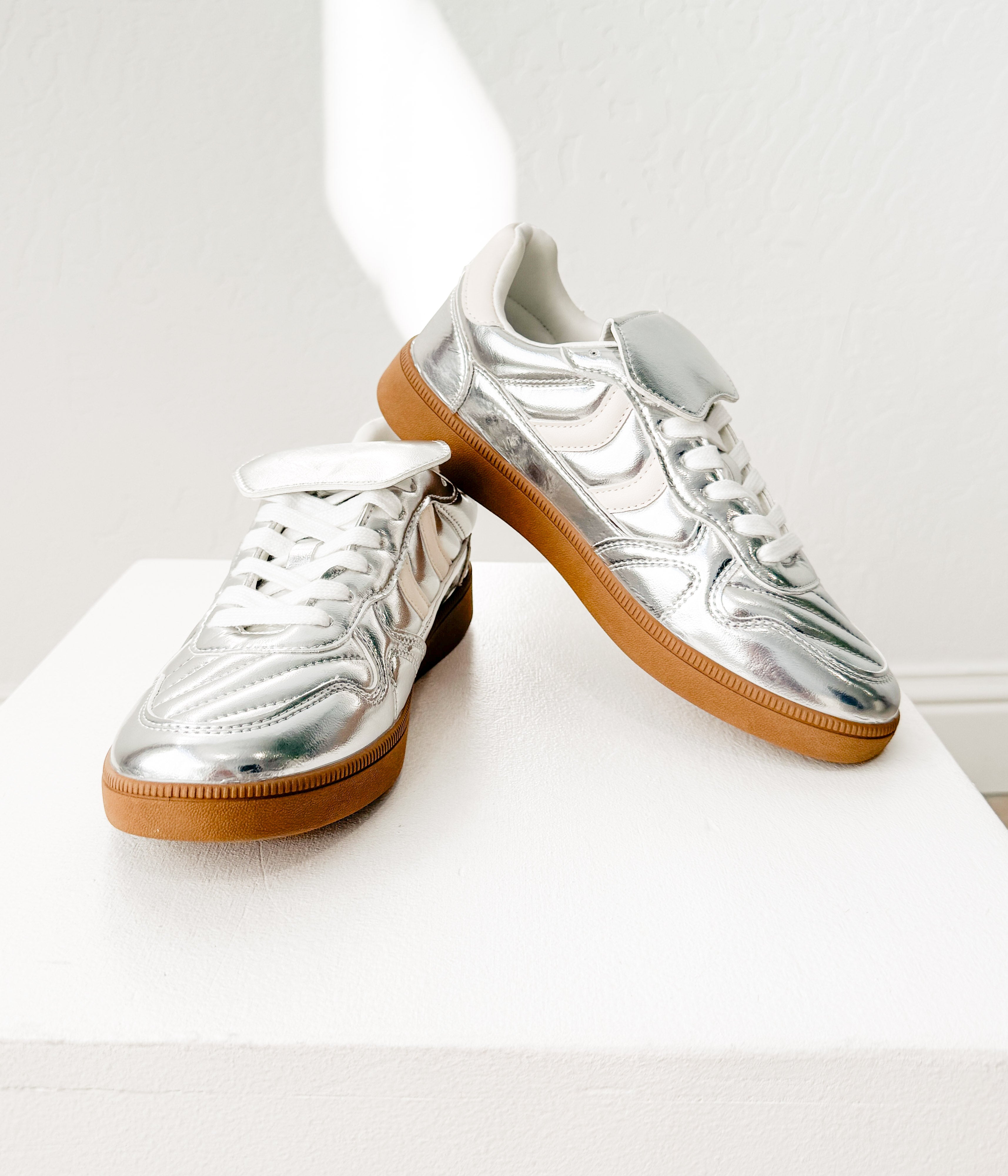 Milan Metallic Sneaker in Silver - Glamourous Grace