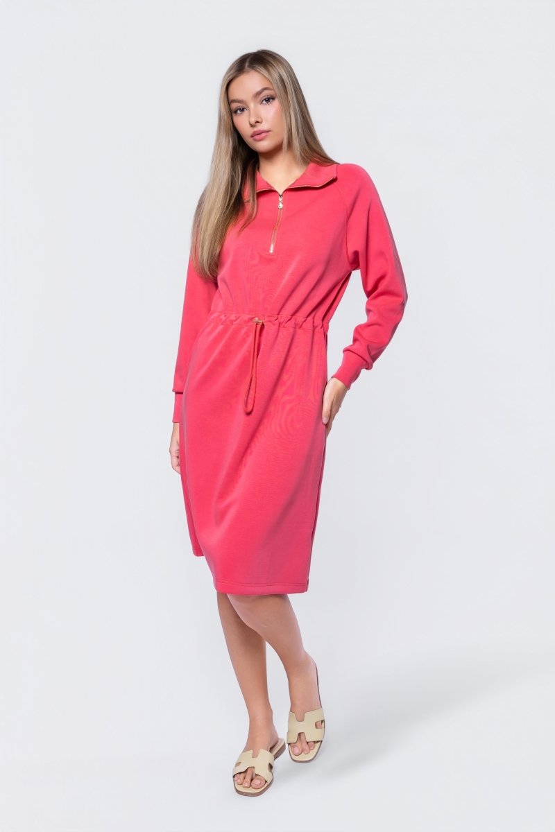 Mina Half Zip Dress 42" (Coral) - Glamourous Grace
