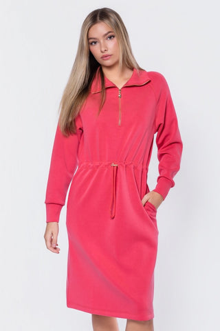 Mina Half Zip Dress 42" (Coral)