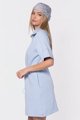 Mina Half Zip Dress Short Sleeve 37" (Baby Blue)