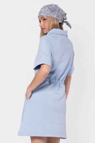 Mina Half Zip Dress Short Sleeve 37" (Baby Blue)