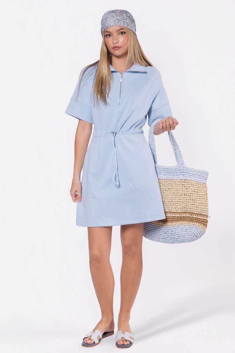 Mina Half Zip Dress Short Sleeve 37" (Baby Blue)