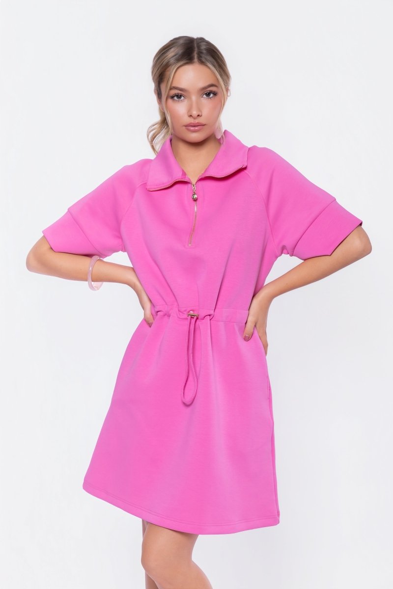 Mina Half Zip Dress Short Sleeve 37" (Bubble Pink) - Glamourous Grace